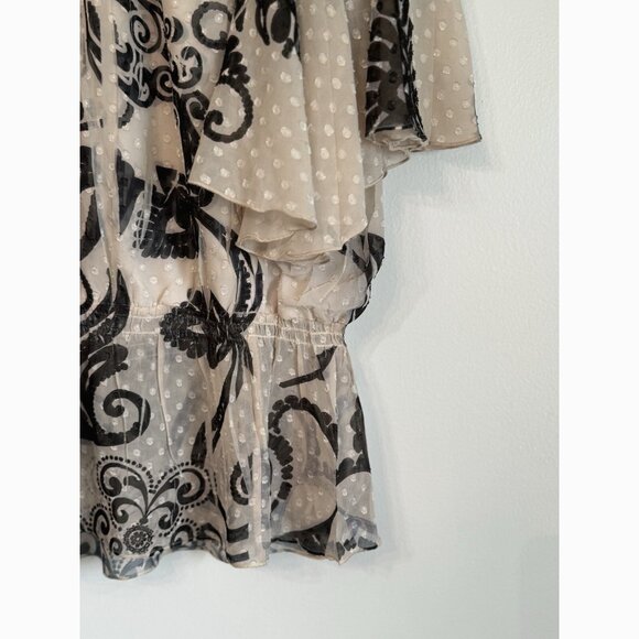 Cocomo Women’s Top Size Medium Beige Black Flowy Flared Whimsigoth Boho Artsy - Picture 3 of 8